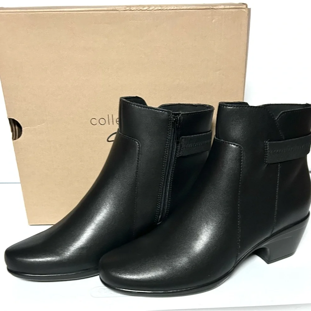 Clark’s Emily Black Leather Ankle  Boots Size 10 NIB